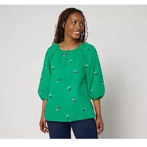 by Stacy London 100% Cotton Floral Embroidered Blouse-Kelly Green-XL-NEW-A691923